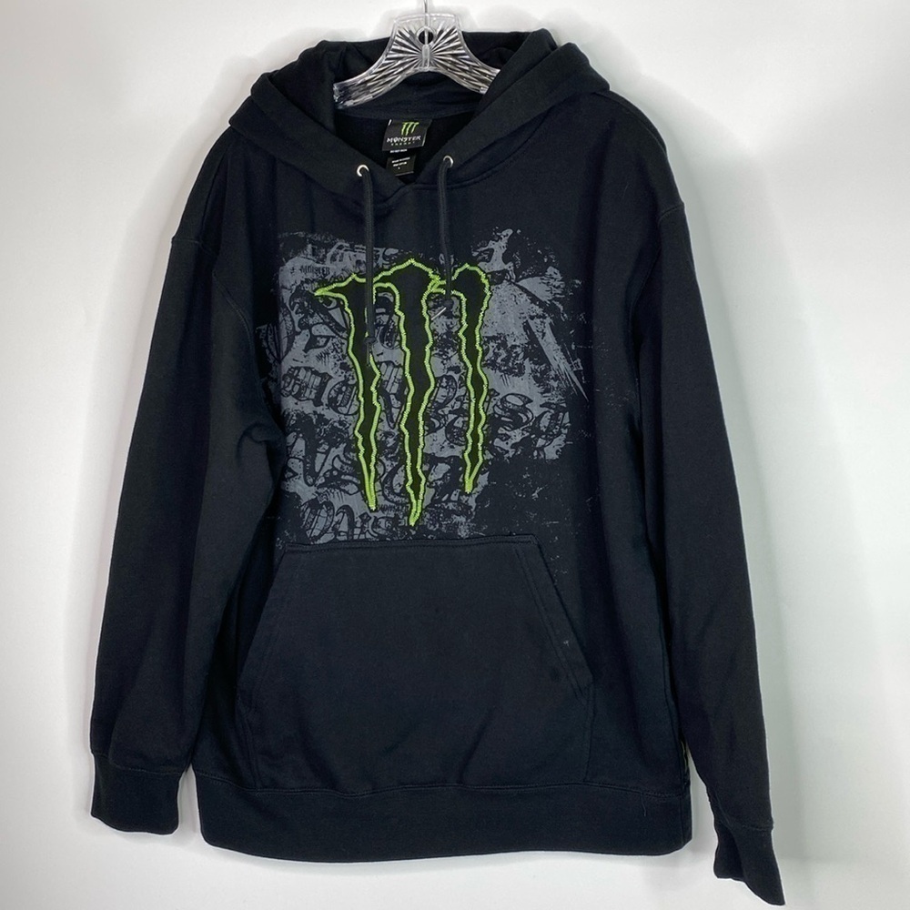 Vintage Monster Energy Racing Black Hooded Sweatshirt Y2K